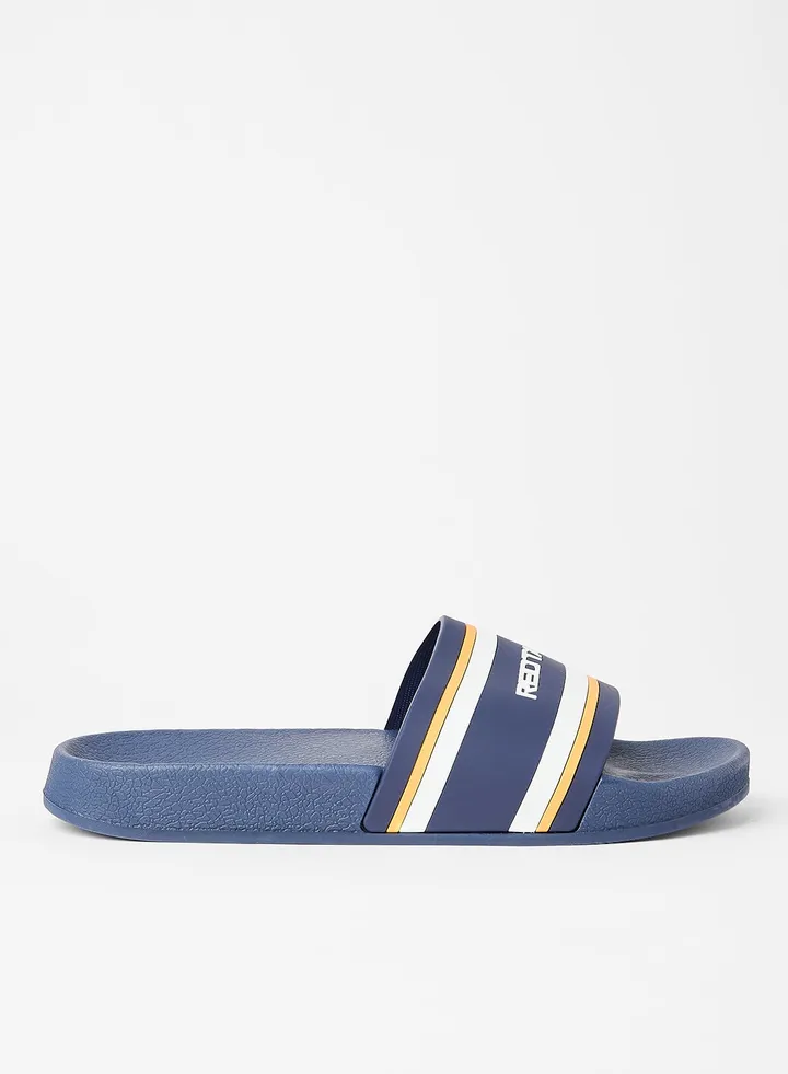 Logo Detail Casual Flat Slides Navy