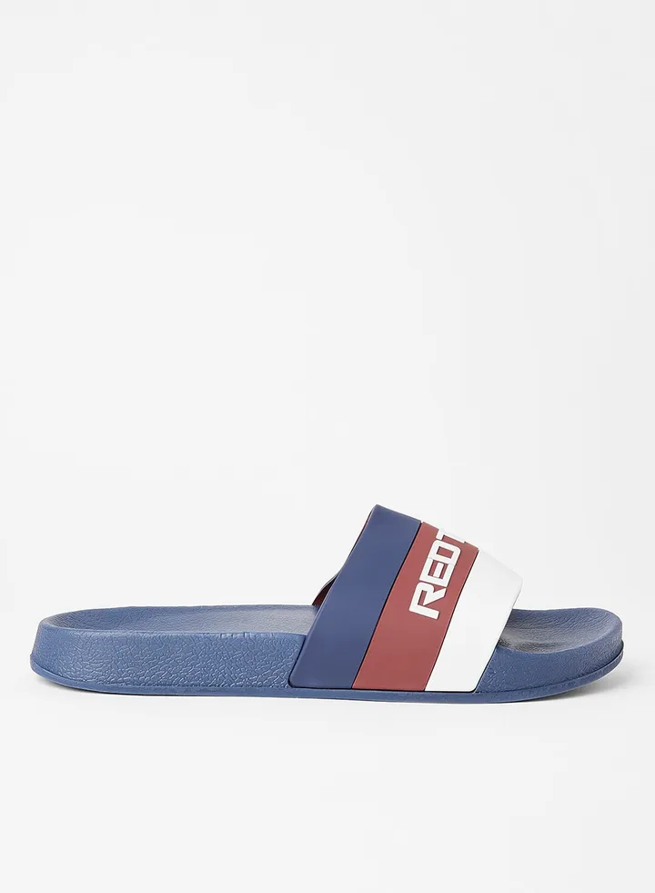 Logo Detail Casual Flat Slides Maroon/White/Blue