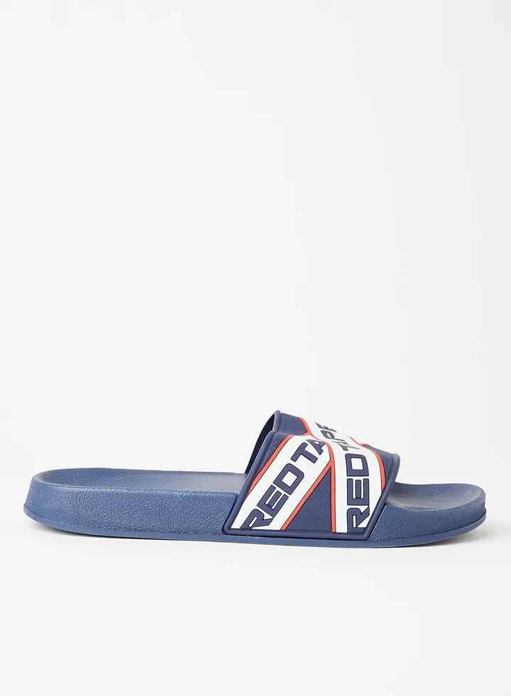 Logo Detail Casual Flat Slides Navy