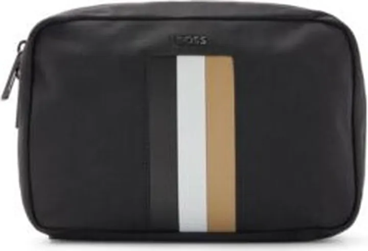Zipped washbag in recycled fabric with signature stripe