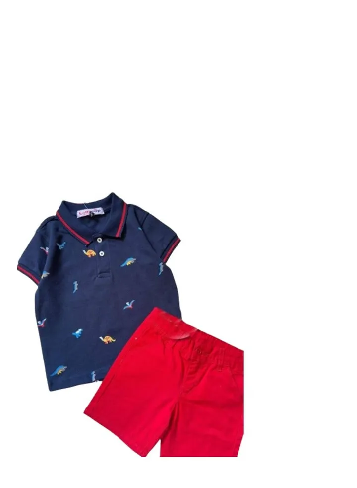 Boys' set, navy blue T-shirt and red shorts