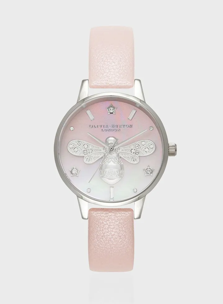 Sparkle Bee Leather Strap Analog Watch