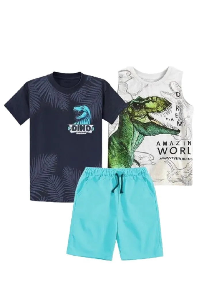 Boys summer cotton 3-piece set (T-shirt - tank top - shorts) For clubs, training, and quick outings