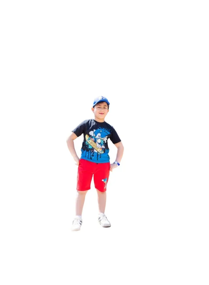Boys' set, black formal T-shirt and red shorts