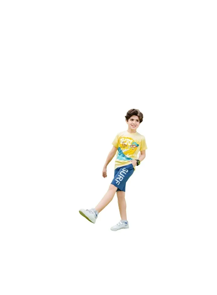 Boys' set, yellow formal T-shirt and blue shorts