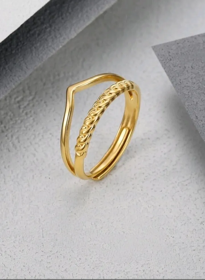 Trendy Stainless Steel Gold Plated Ring For Women One Size