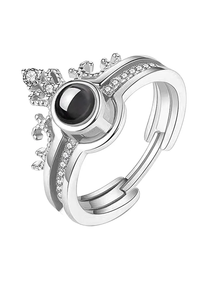 Women's Ring,Sterling Silver Opal Rings 2-in-1 Cubic Zirconia Rings Set Adjustable Ring Stacking Rings Jewelry, Micro-Carved Projection, Detachable Ring, a Three-Wear