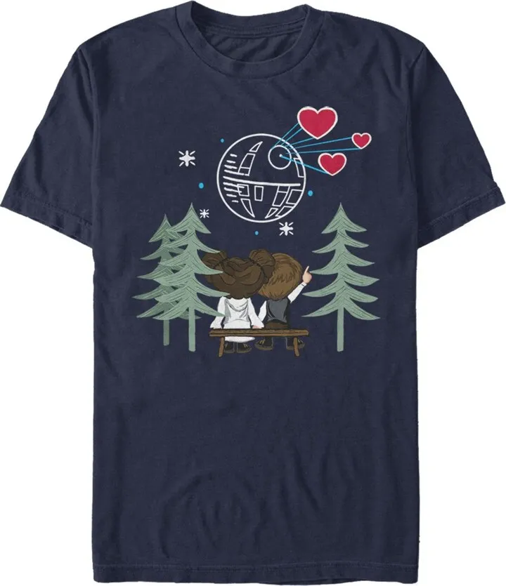 Men's Star Wars Valentine's Day Han and Leia Holding Hands T-Shirt - Navy Blue - Small