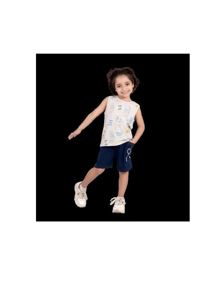Boys two-piece set, gray T-shirt and navy shorts