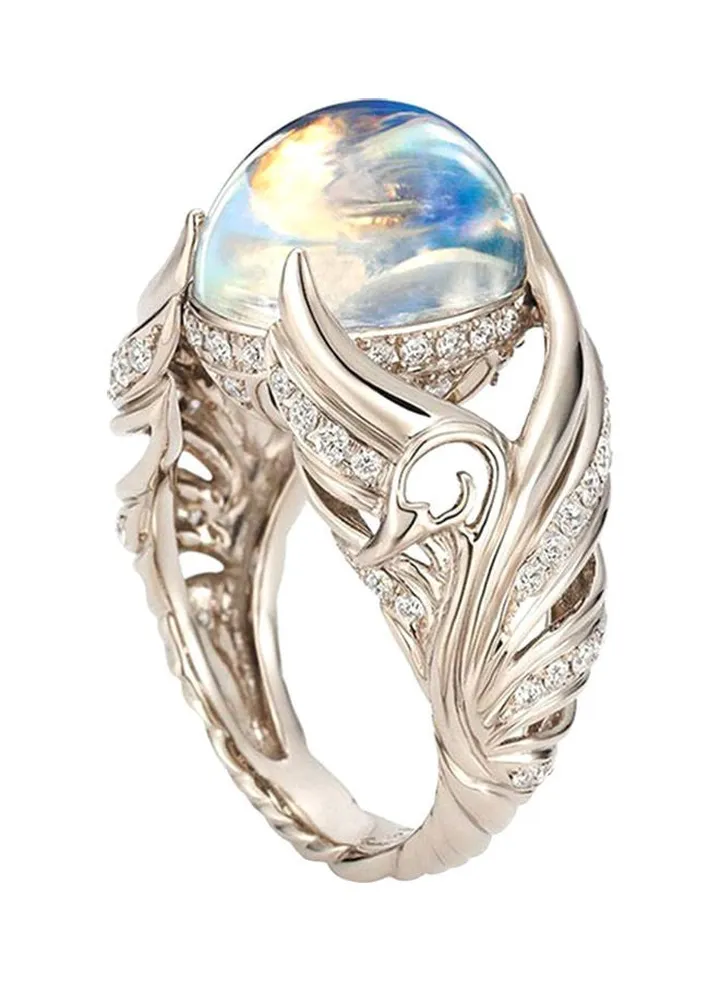 Copper Moonstone And Rhinestone Studded Ring