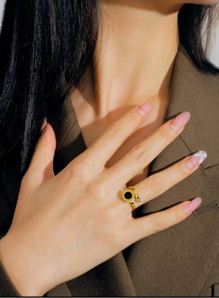 Trendy Stainless Steel Gold Plated Ring For Women One Size
