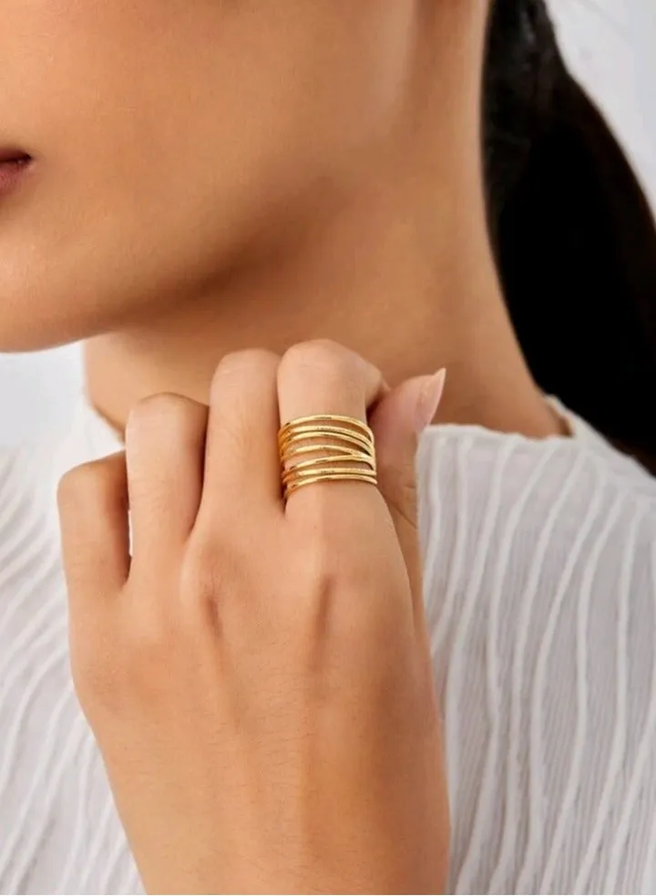 Trendy Stainless Steel Gold Plated Ring For Women One Size