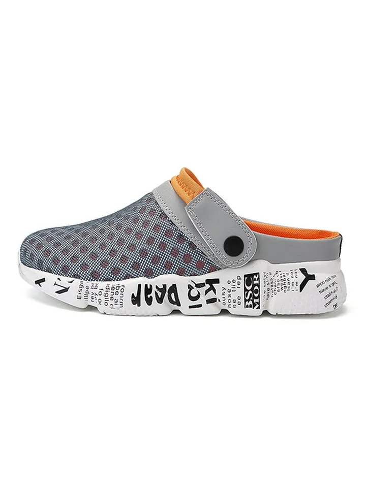 Mesh Detailed Slippers Grey/Orange/White