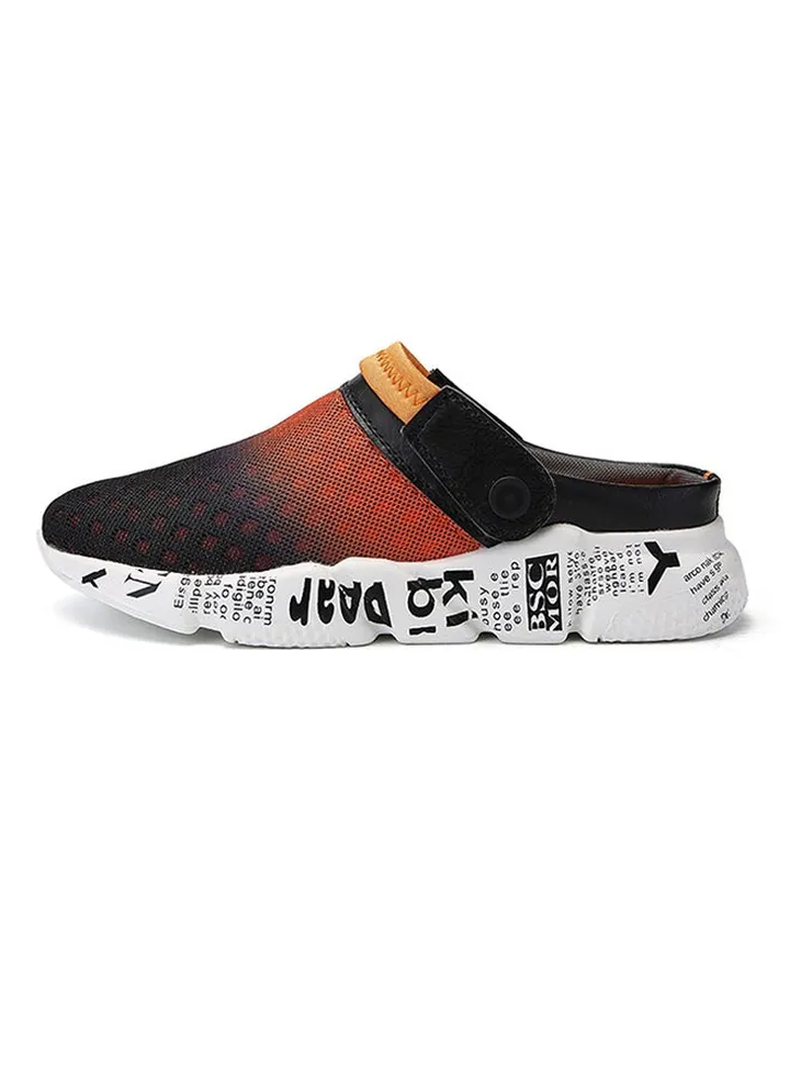 Mesh Detailed Slippers Orange/Black/White