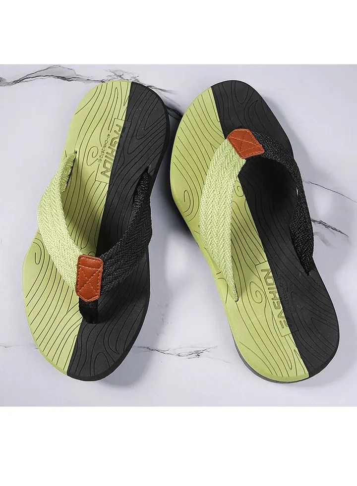 Men's Summer New Leisure Anti-Skid Beach Flip-flops Black And Green