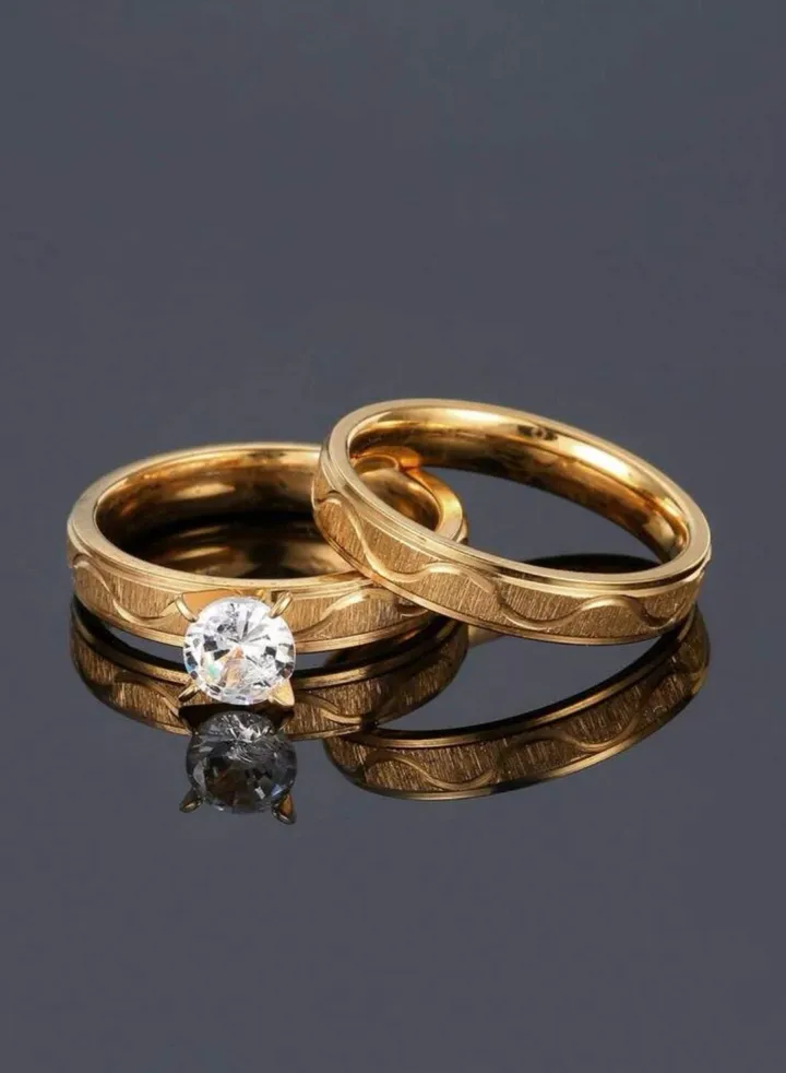 2 PCs Stainless Steel 18k Gold Plated Ring For Women Size 9