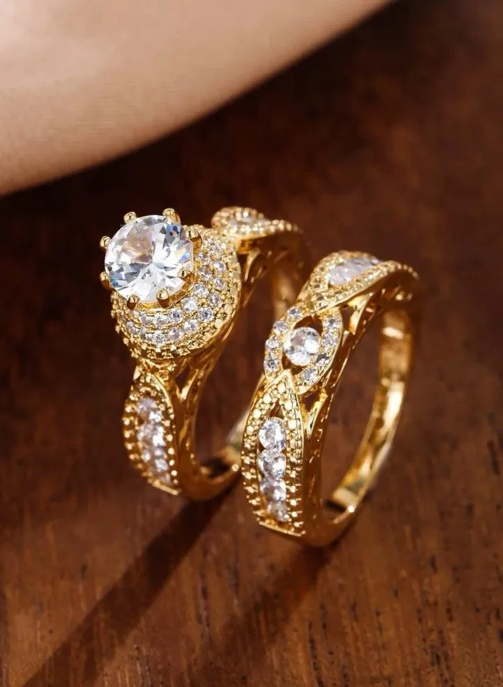 2 PCs Stainless Steel 18k Gold Plated Ring For Women Size 7
