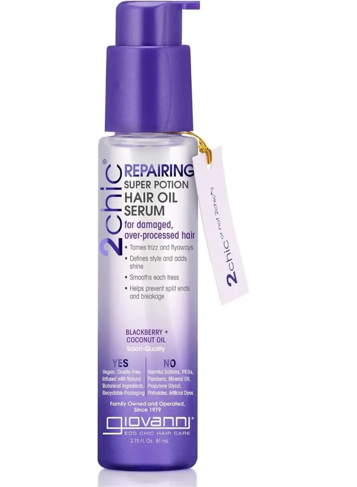 Giovanni Hair Care Products Hair Oil Serum - 2 Shakes - Repair - Super Potion - Blackberry & Coconut Oil - 2.7 oz - Gluten Free - Yeast Free -