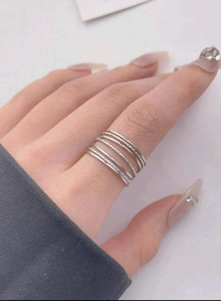 Trendy Stainless Steel Silver Plated Ring For Women One Size