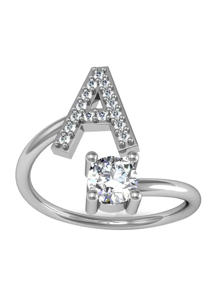 Metal Rhinestone Studded A Letter Ring