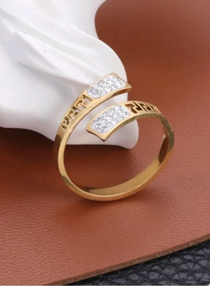 Trendy Stainless Steel Gold Plated Ring For Women One Size