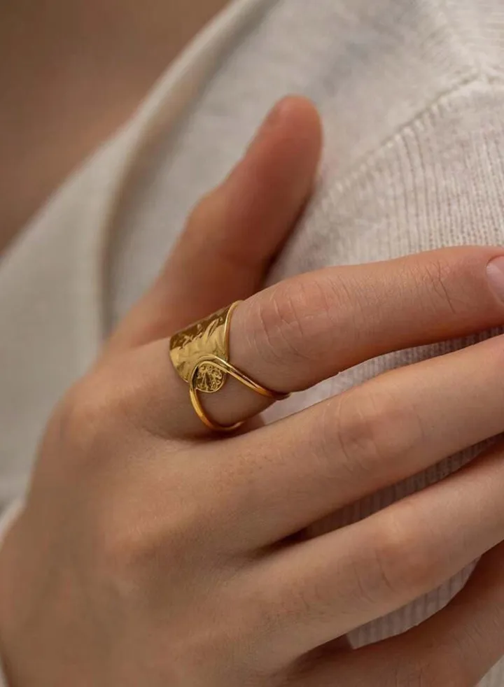 Stainless Steel Gold Plated Ring For Women One Size