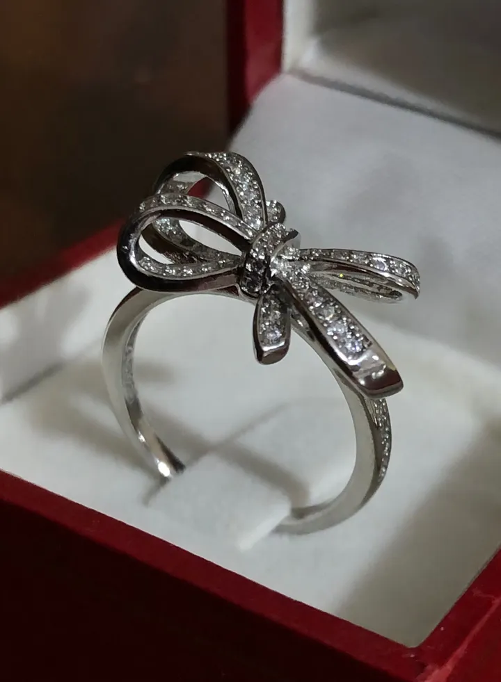 Elegant Silver Bow Ring For Women Size 7
