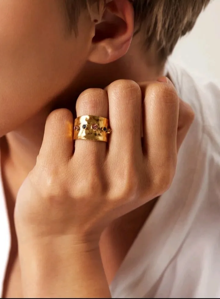 Trendy Stainless Steel Gold Plated Ring For Women One Size