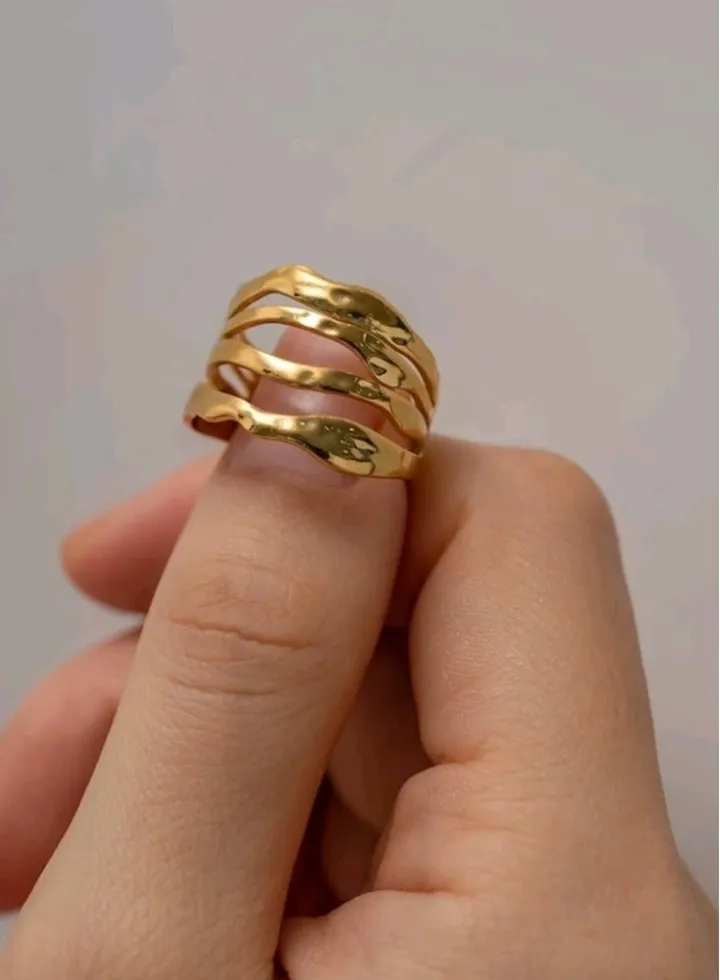 Trendy Stainless Steel Gold Plated Ring For Women One Size