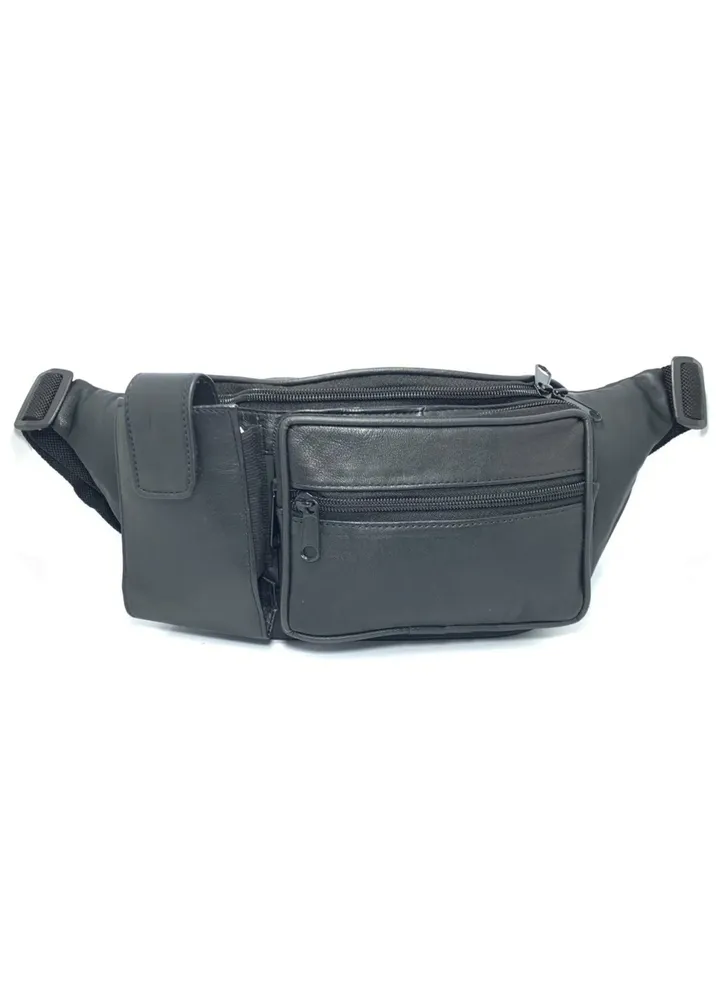 Focus Genuine Leather Waist Pouch Travel Haj Umrah PCH-115 (Black) by Milano Leather