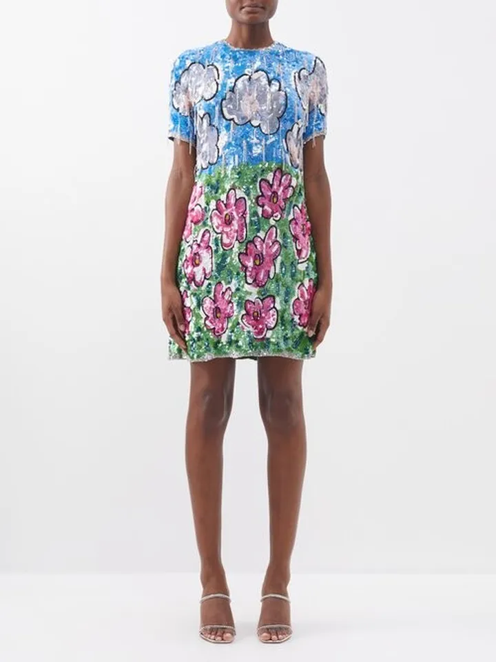 Floral Sequinned Mini Dress