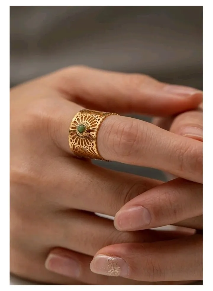 Trendy Stainless Steel Gold Plated Ring For Women One Size