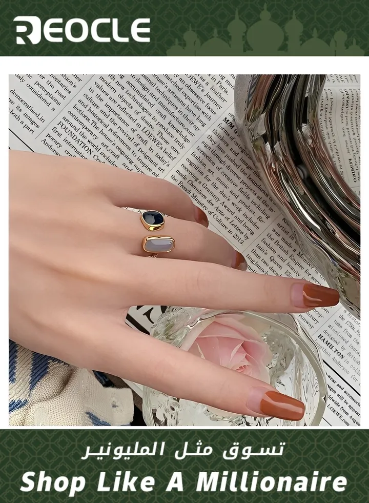 Women's Ring Open Simple Plain Ring Ring Women's Versatile Fashion Ring Cold Style Hand Accessory Elegant Blue