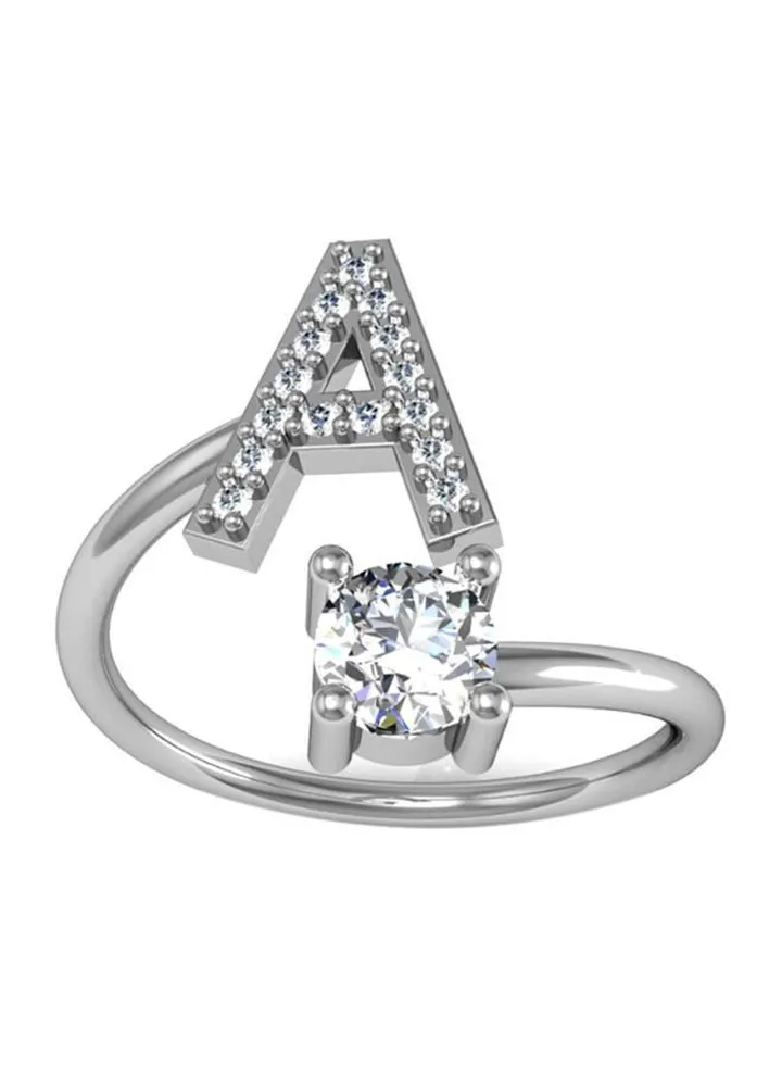 Metal Rhinestone Studded A Letter Ring