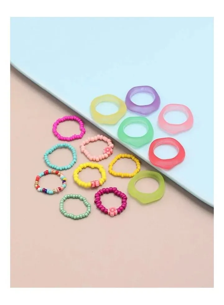 Set of 14 Finger Rings Multicolour