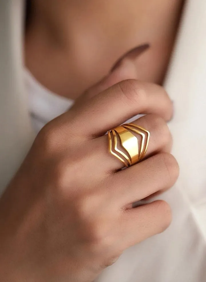 Elegant & High Quality Stainless Steel Gold Plated Ring For Women Size 7