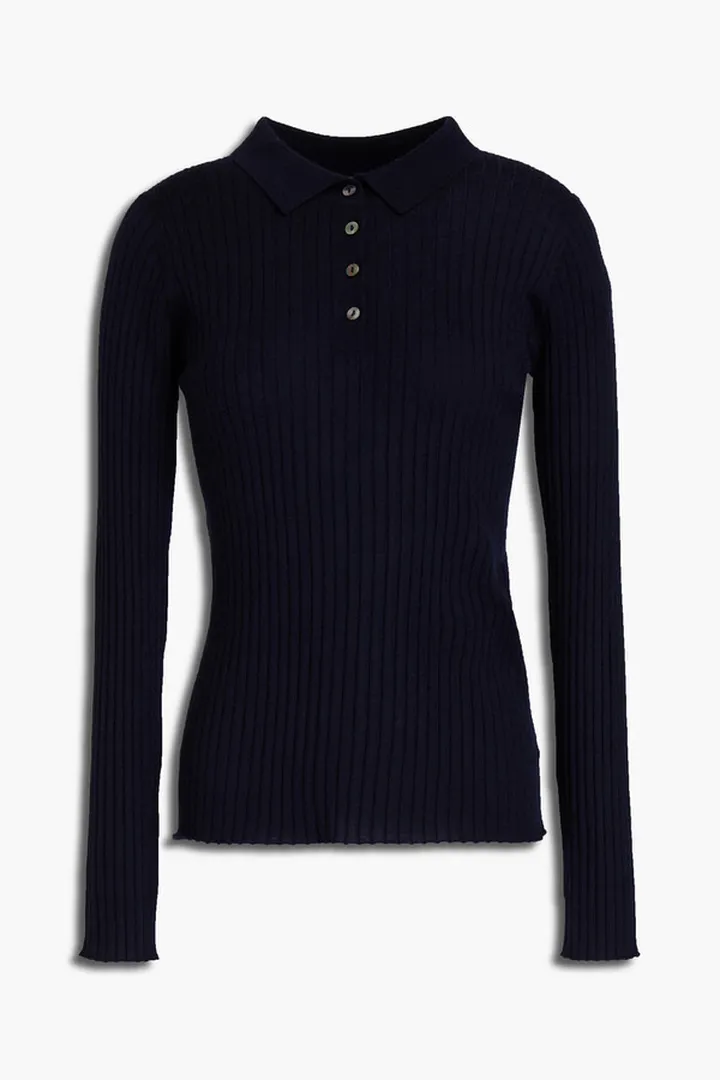 Ribbed cashmere polo shirt
