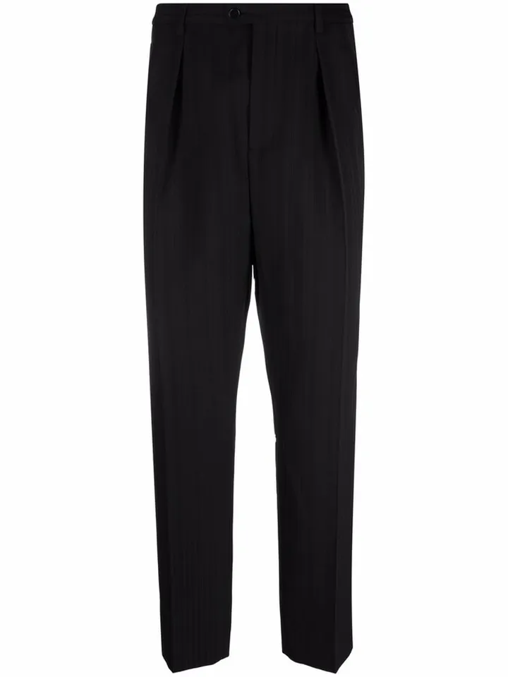 Striped Straight-Leg Silk Trousers