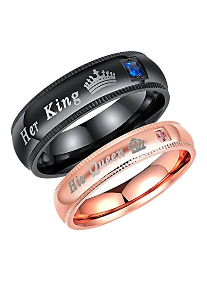 2-Piece Stainless Steel Her King His Queen Couple's Wedding Band Ring