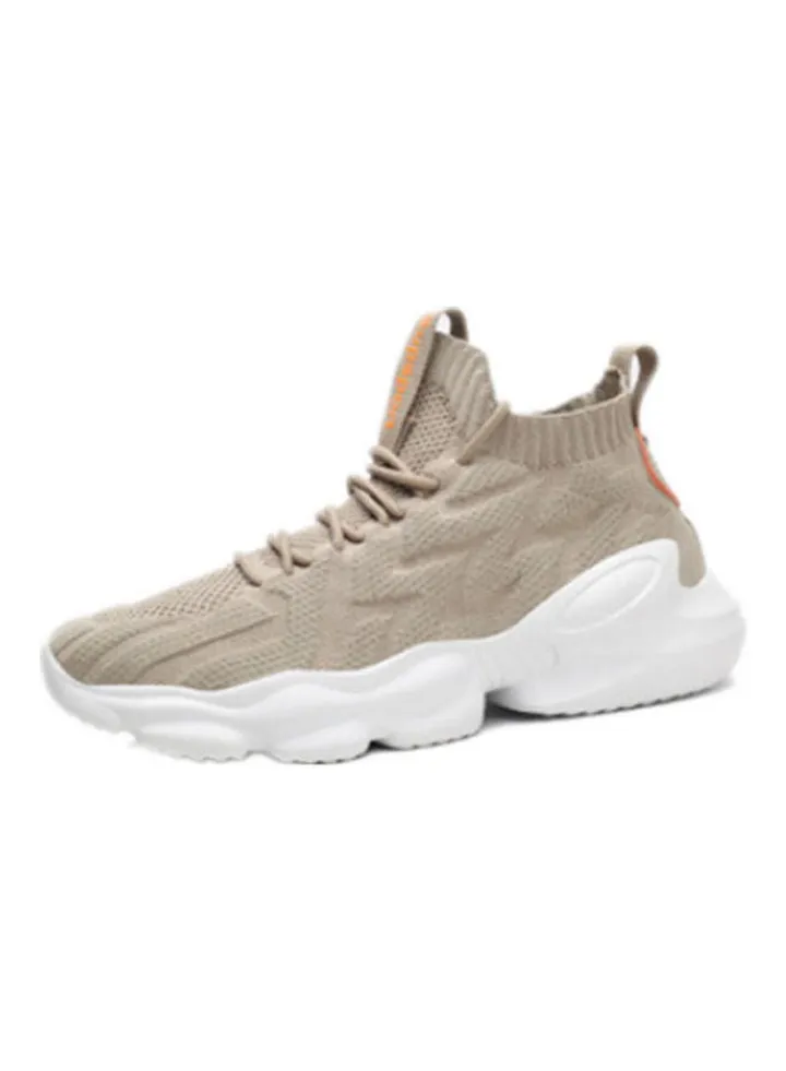 Breathable Lace-Up Closure Trendy Casual Running Shoes Beige