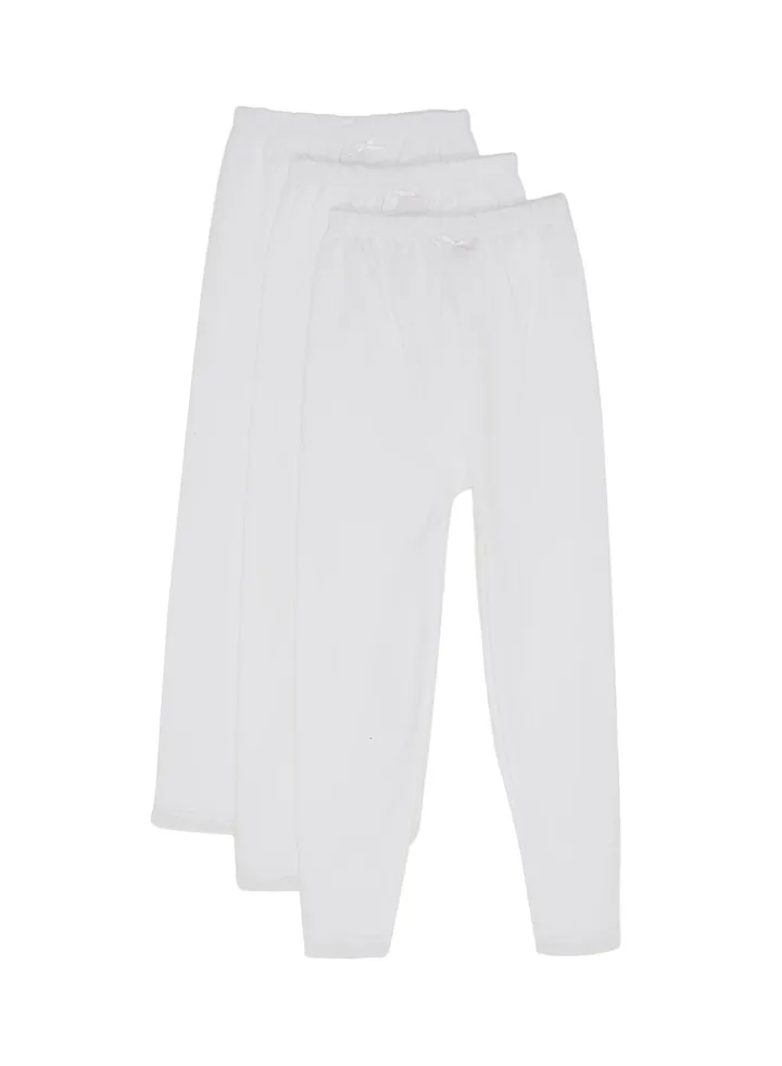 3-Piece Cotton Leggings With Lace Trim White