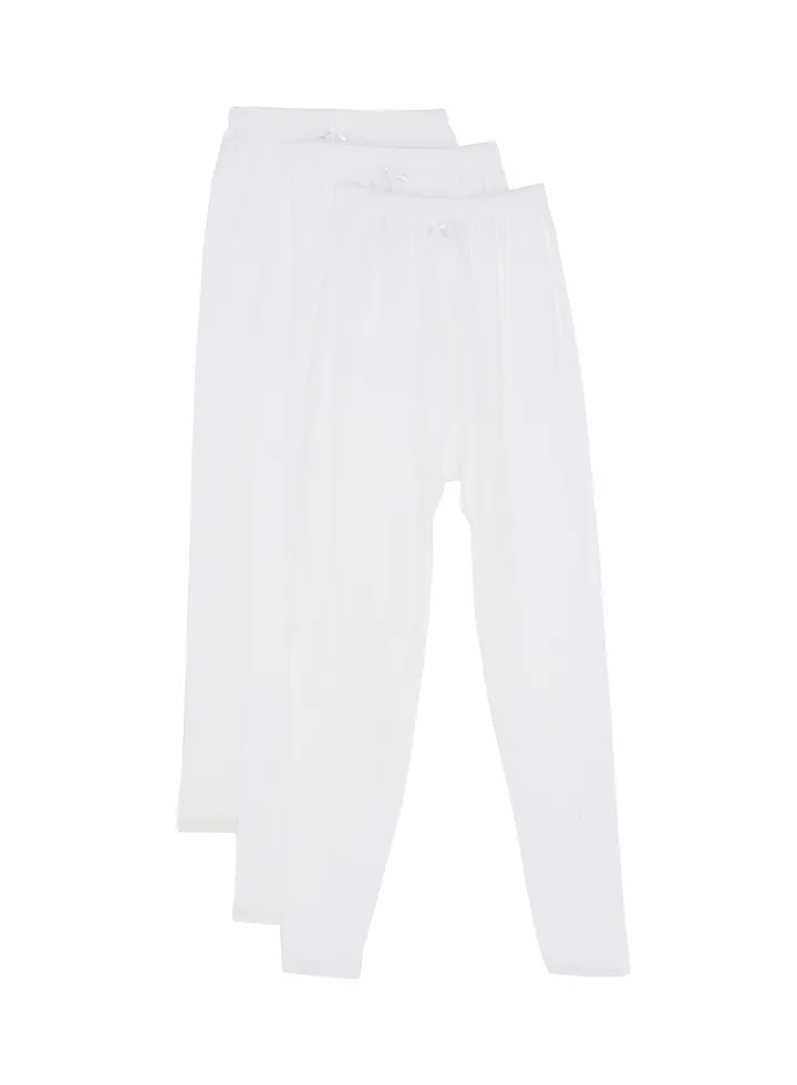 3-Piece Cotton Leggings With Lace Trim White