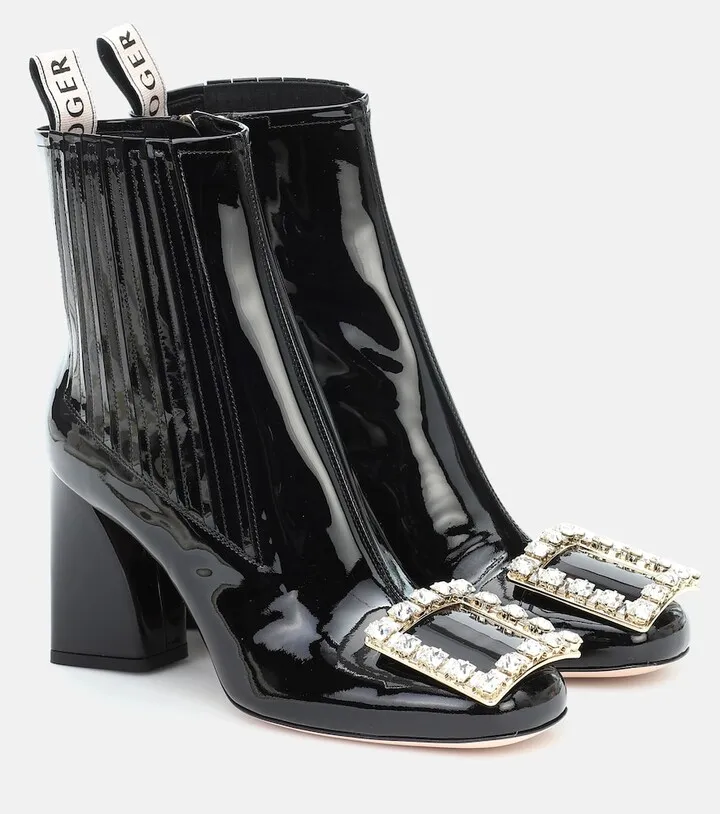 Tres Vivier Strass patent leather ankle boots