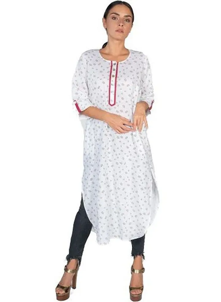 Printed Long Shirt Kurta White/Pink/Black