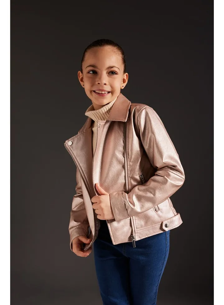 Girl Regular Fit Long Sleeve Pu Coat