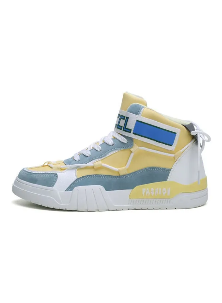 Lace-Up High Top Sneakers White/Yellow