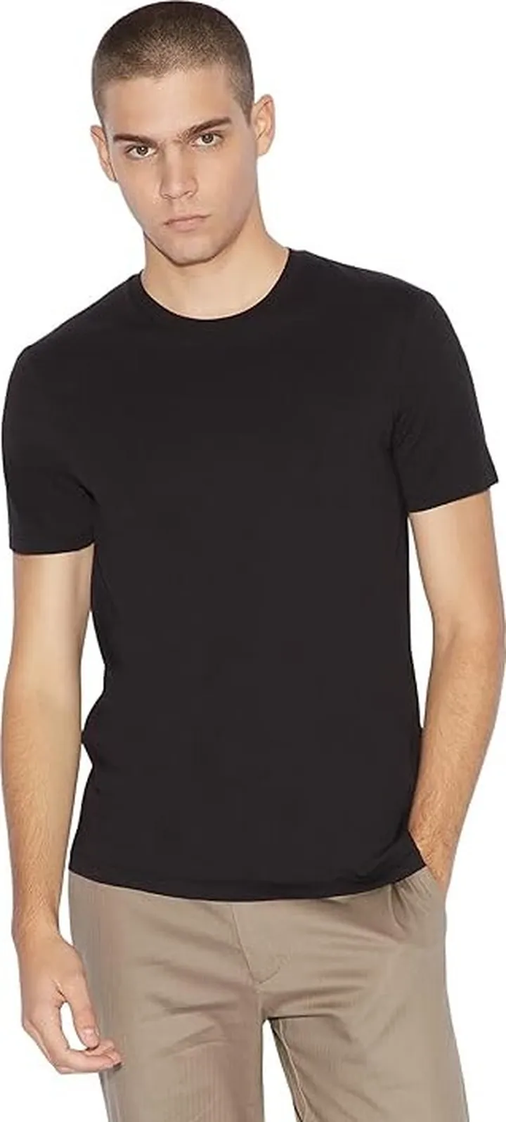 Armani Exchange Crew Neck Tee with Small Logo Patch (Black) Men's Clothing
