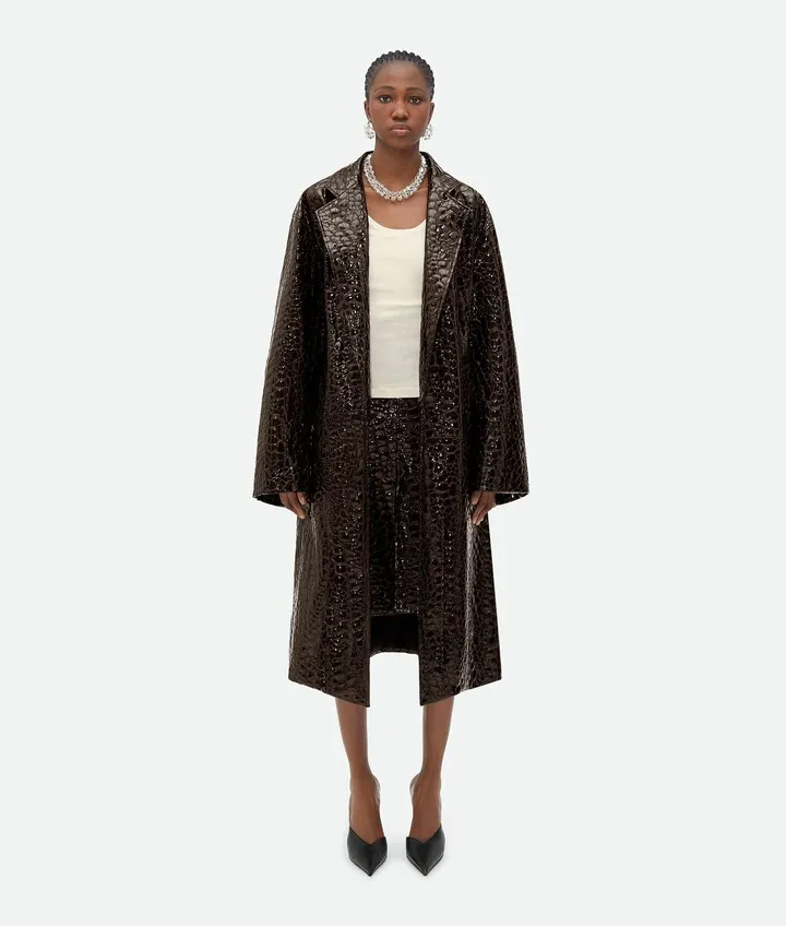 Oversized Fit Embossed Leather Coat