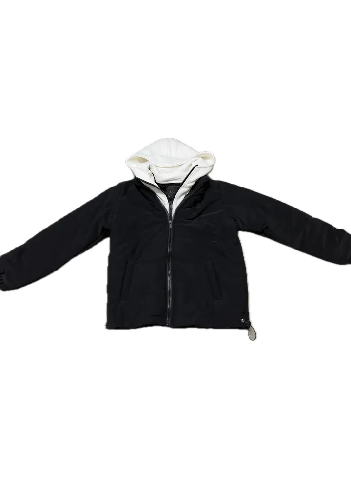 Black Puffer Jacket with White Hood
