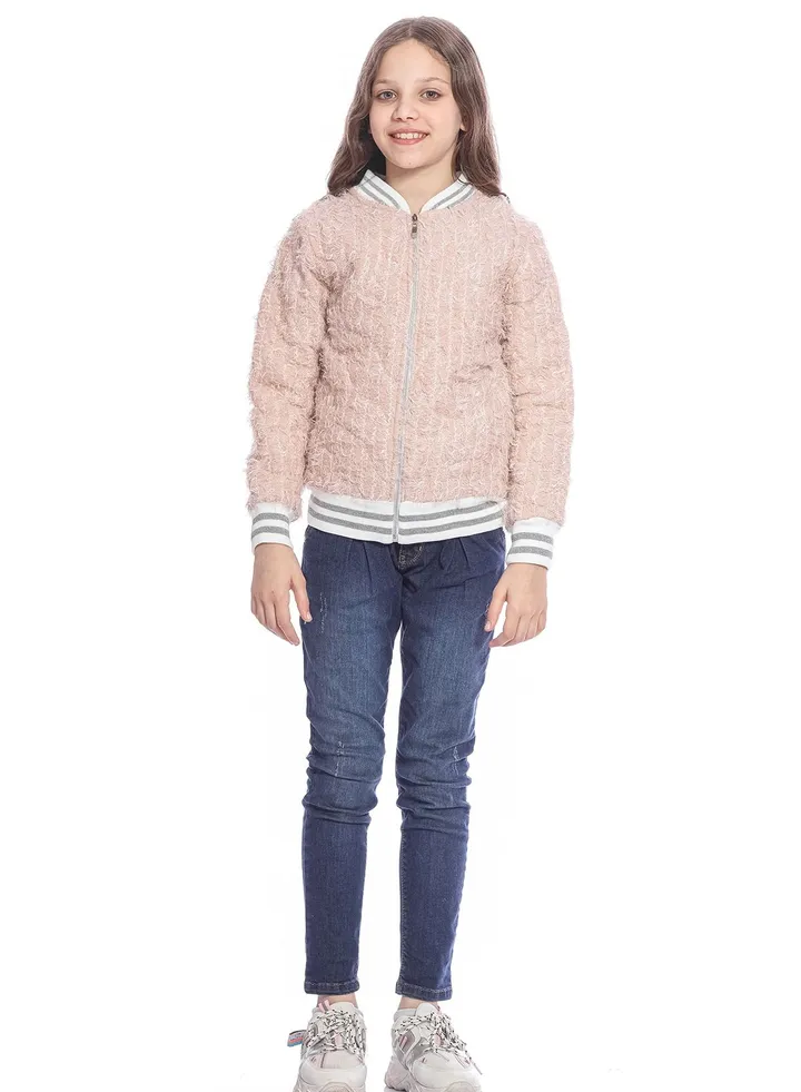Pink Casual Jacket With Glitter For Girls